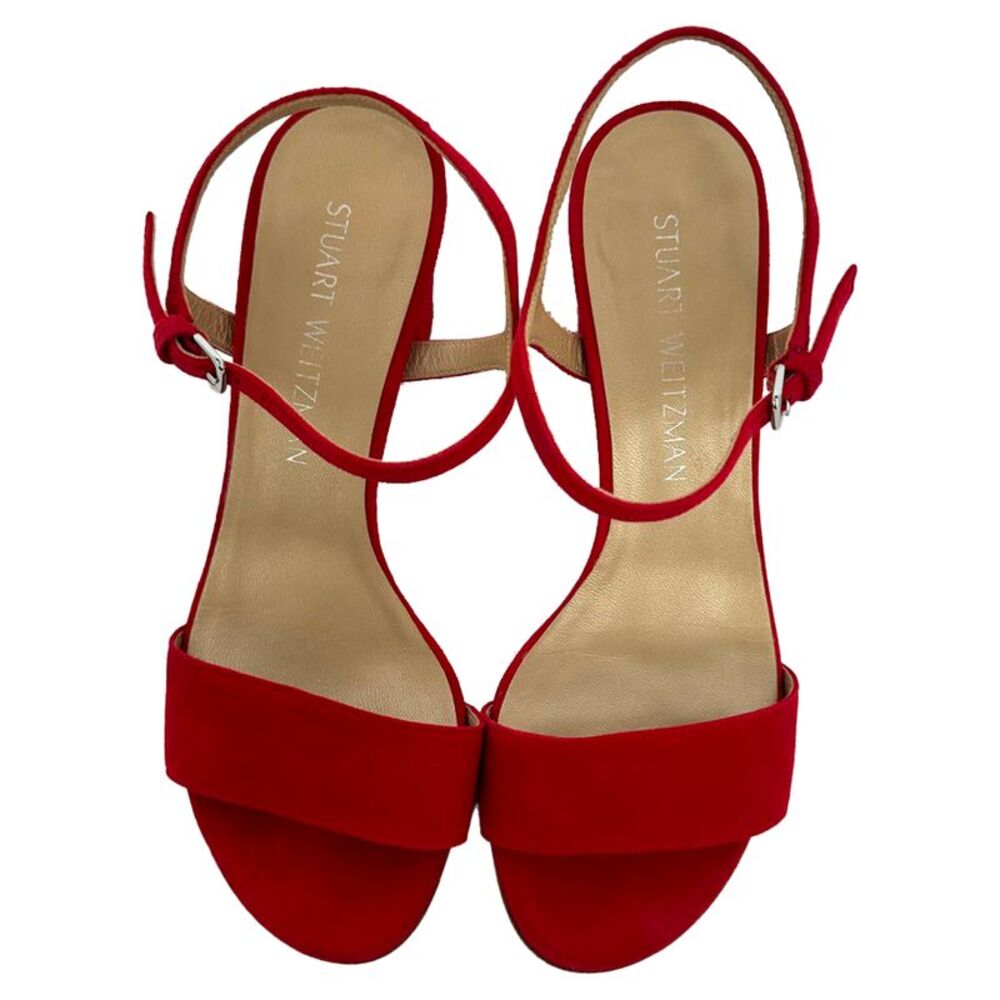 Stuart Weitzman Ankle Strap Sandal Heels in Red Suede - Picture 5 of 12